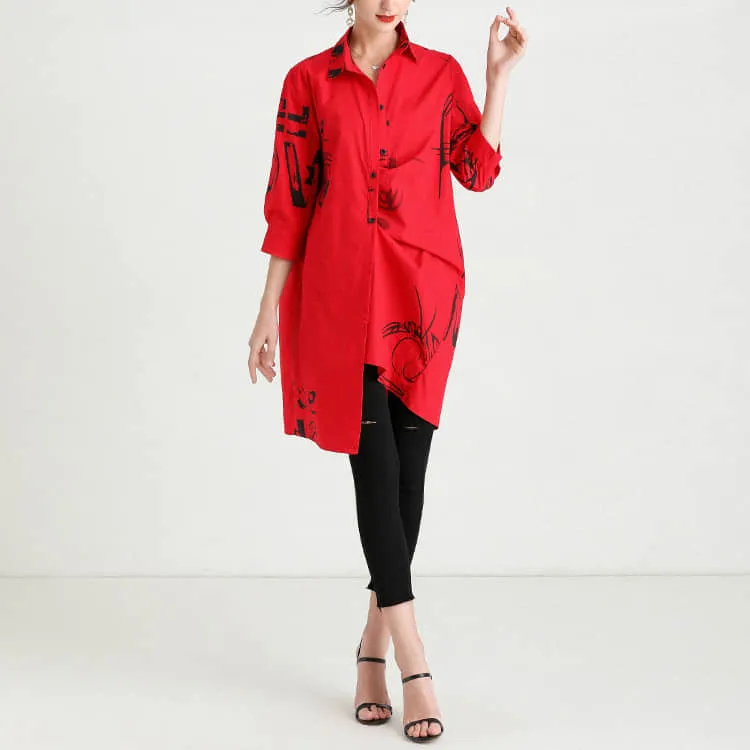 Women's new mid-length printed loose top