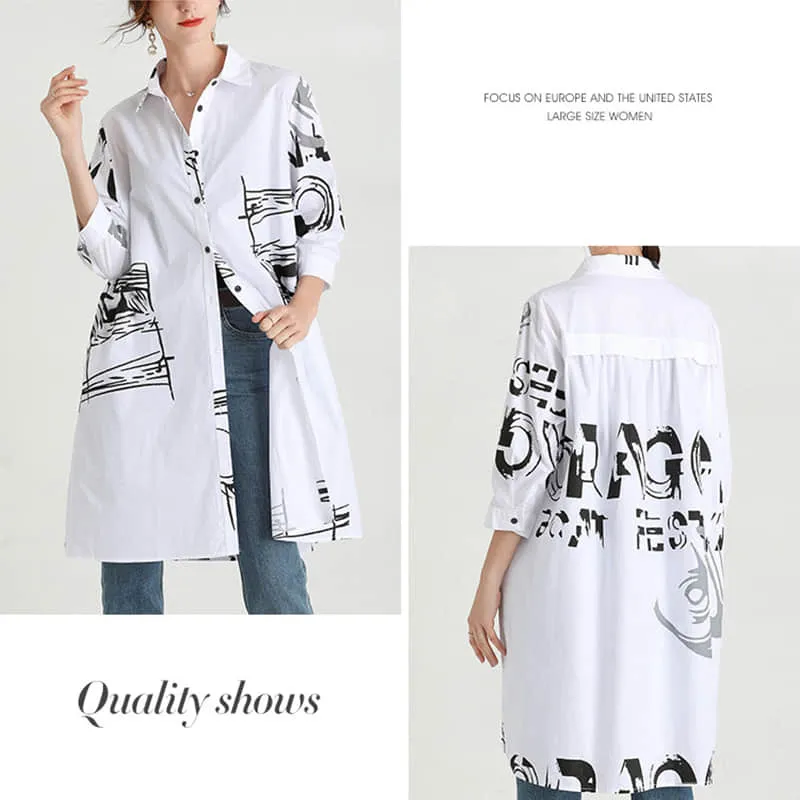 Women's new mid-length printed loose top