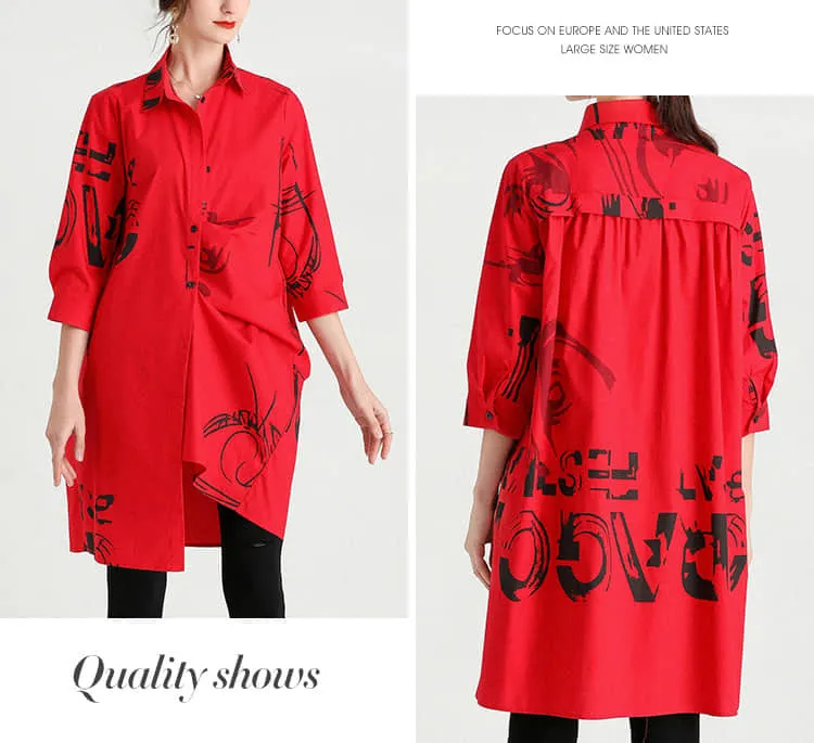 Women's new mid-length printed loose top