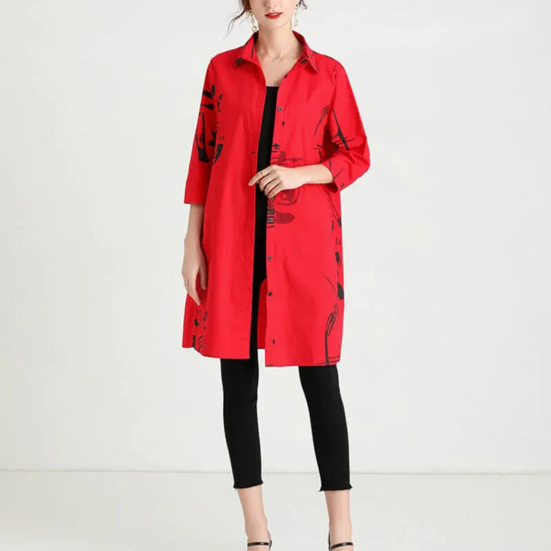 Women's new mid-length printed loose top