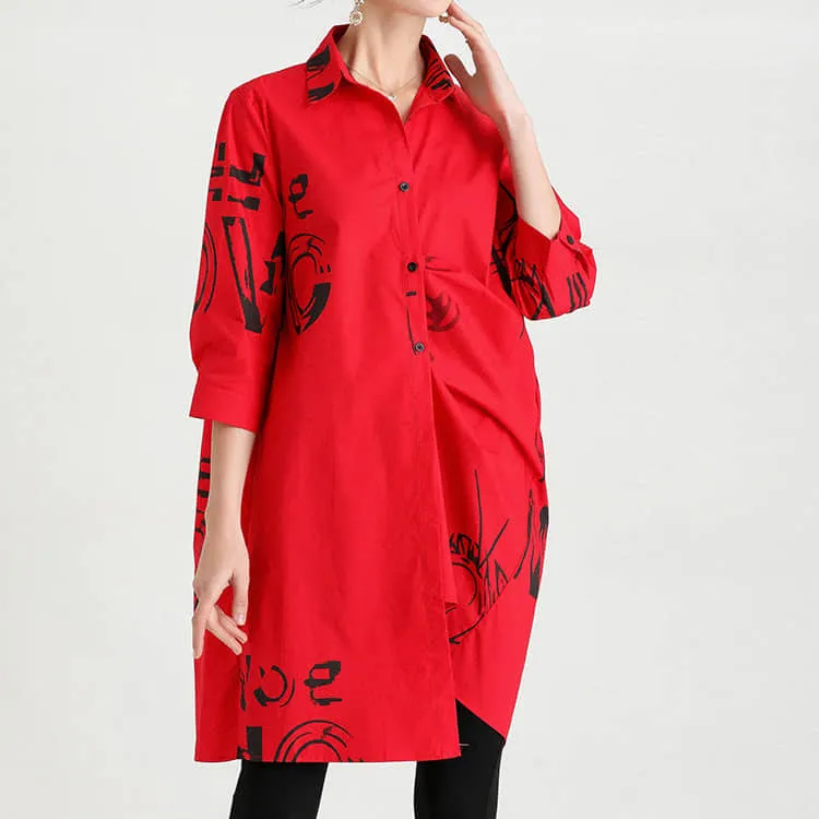 Women's new mid-length printed loose top