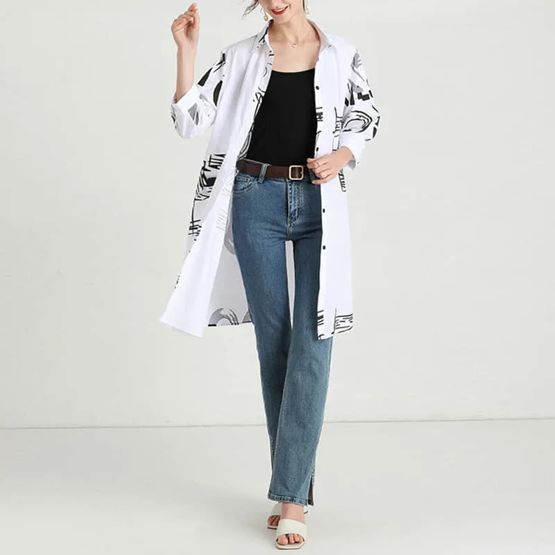 Women's new mid-length printed loose top