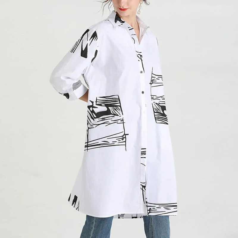 Women's new mid-length printed loose top