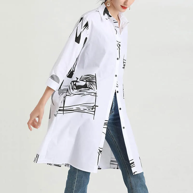 Women's new mid-length printed loose top