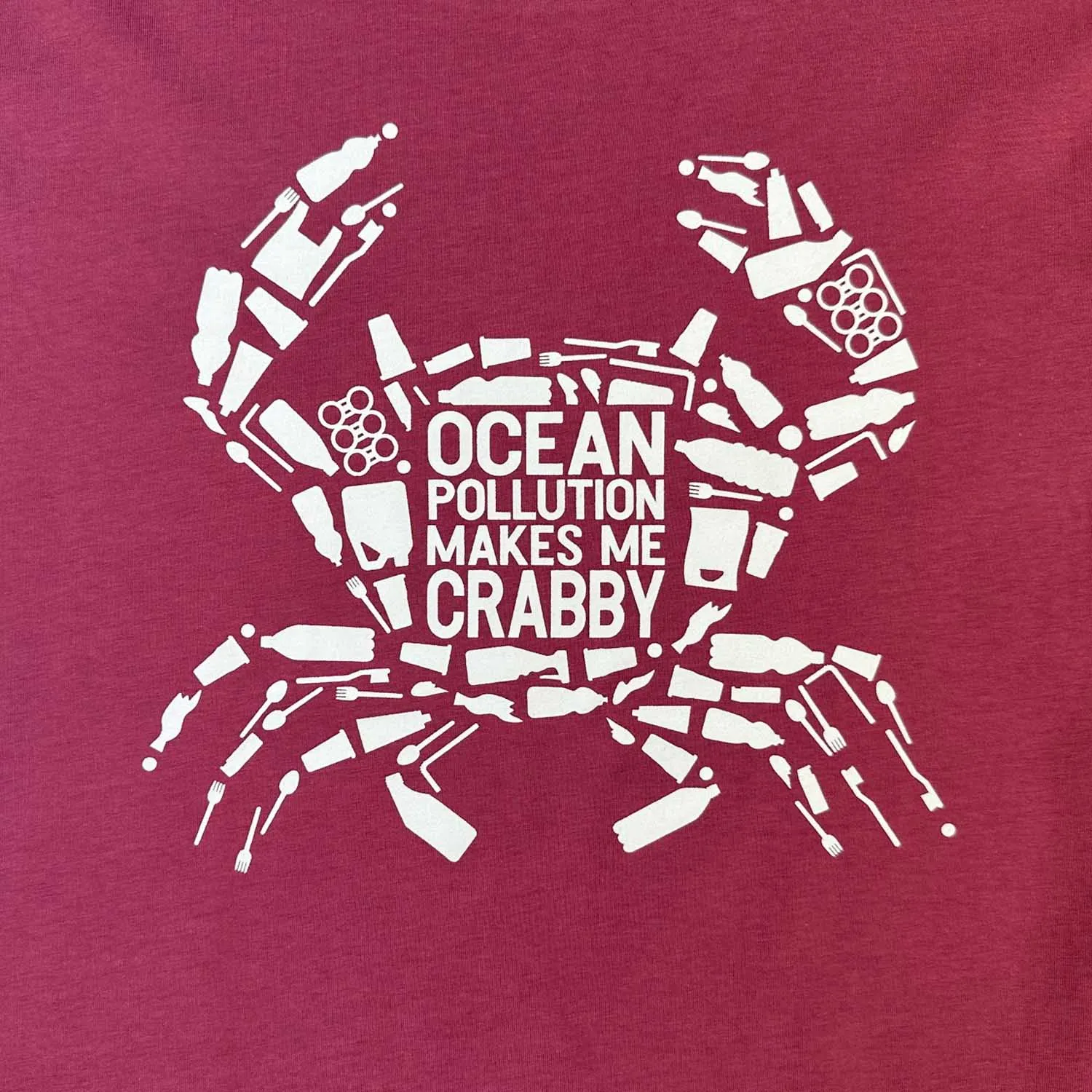 Women's Organic Cotton T-Shirt: Berry 'Ocean Pollution Makes Me Crabby'