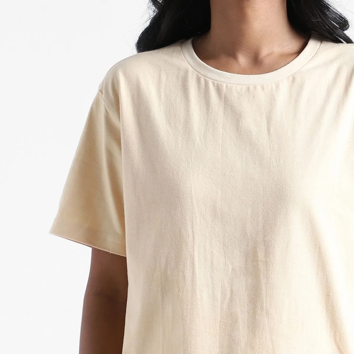 Women's Round Neck T-shirt | Soft Cotton | Comfort Fit | Creamy Corn