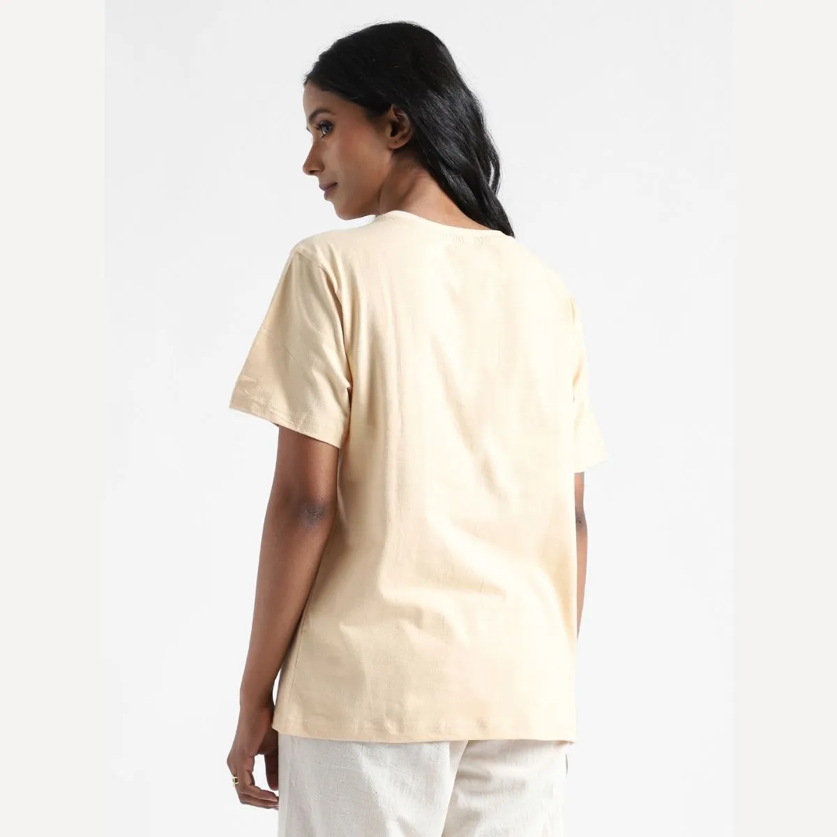 Women's Round Neck T-shirt | Soft Cotton | Comfort Fit | Creamy Corn