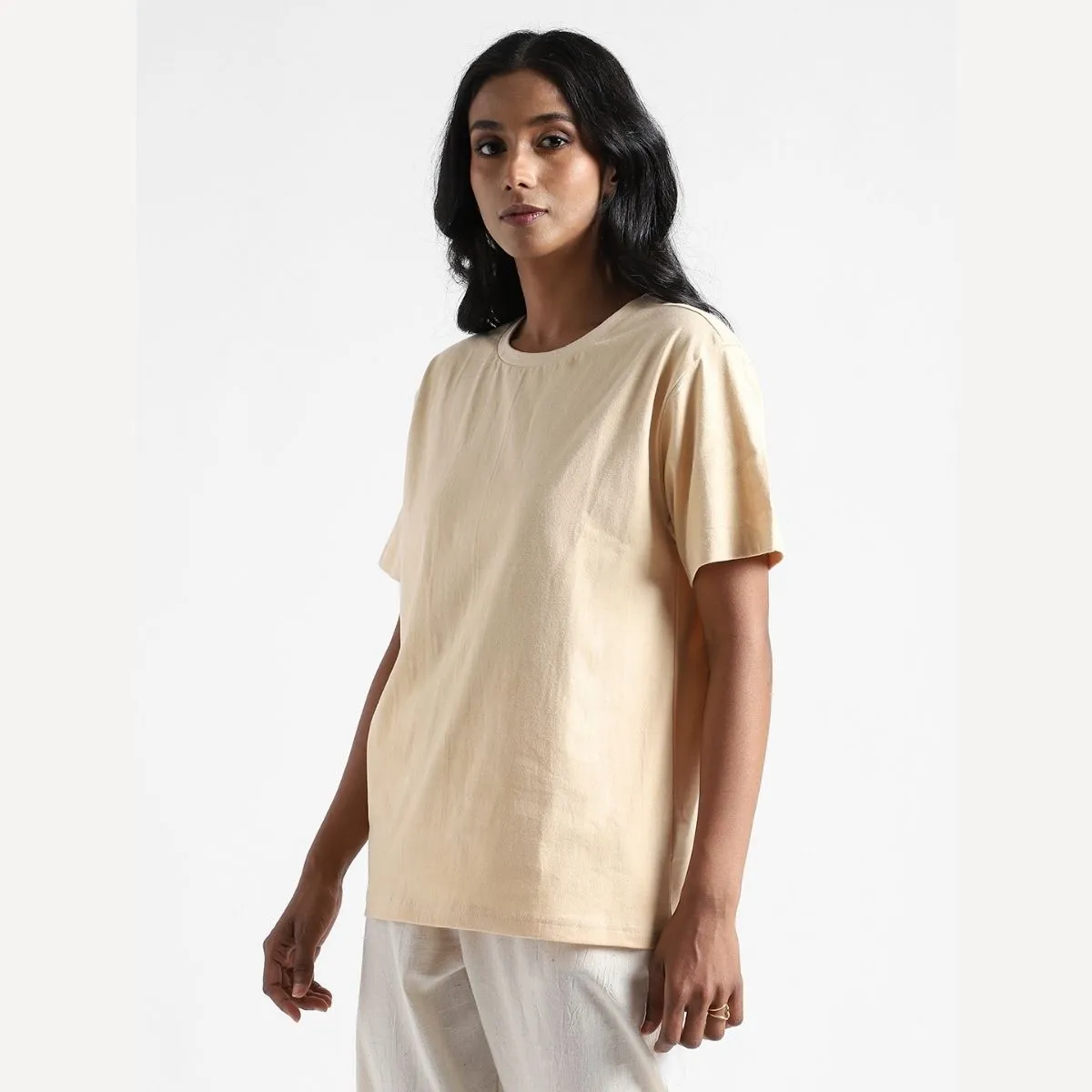 Women's Round Neck T-shirt | Soft Cotton | Comfort Fit | Creamy Corn